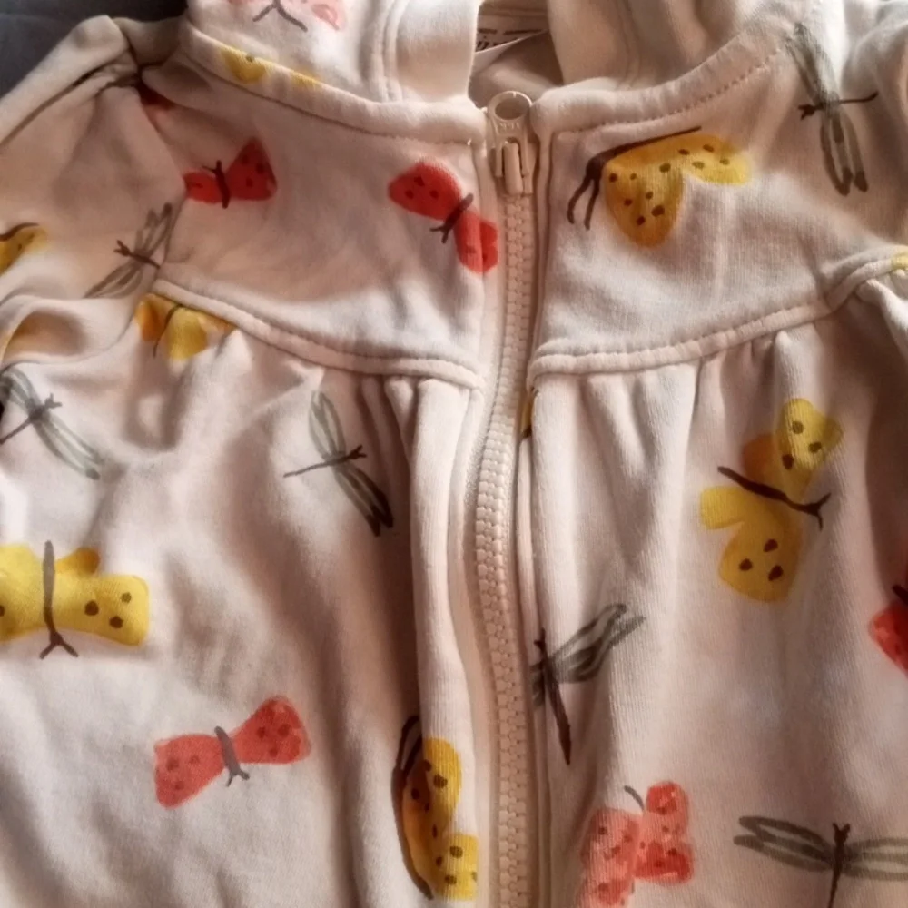 Carter's 3 Months Baby Girls Zip Up Hoodie with Butterfly design - Picture 6 of 8